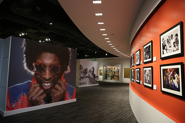 Bootsy Collins portrait anchoring the Bruce W. Talamon exhibition gallery