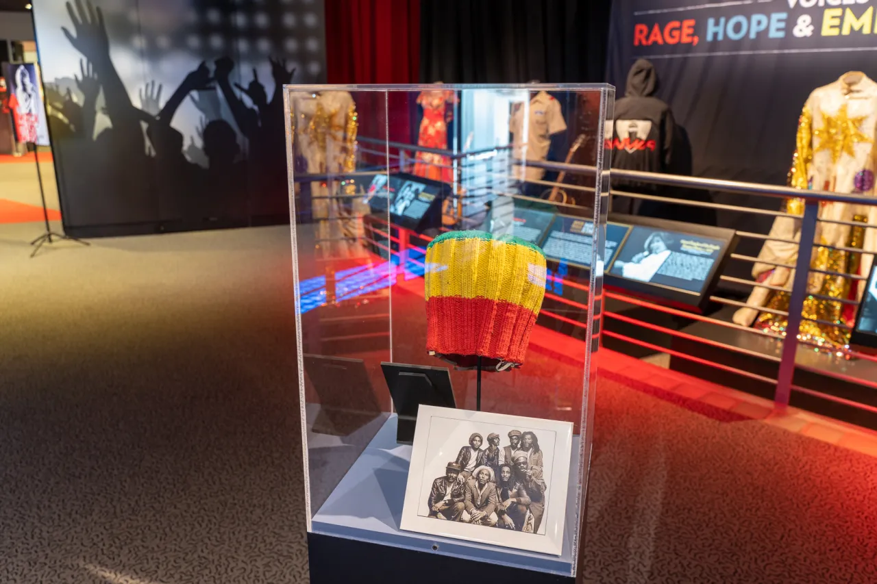 Bob Marley hat and exhibition artifacts in It&rsquo;s Been Said All Along